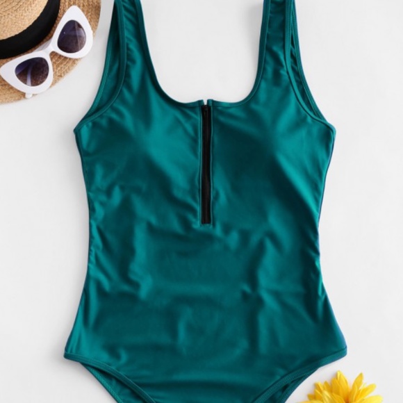 Zaful NWT Backless Zipper Front Green Swimsuit - Picture 2 of 8